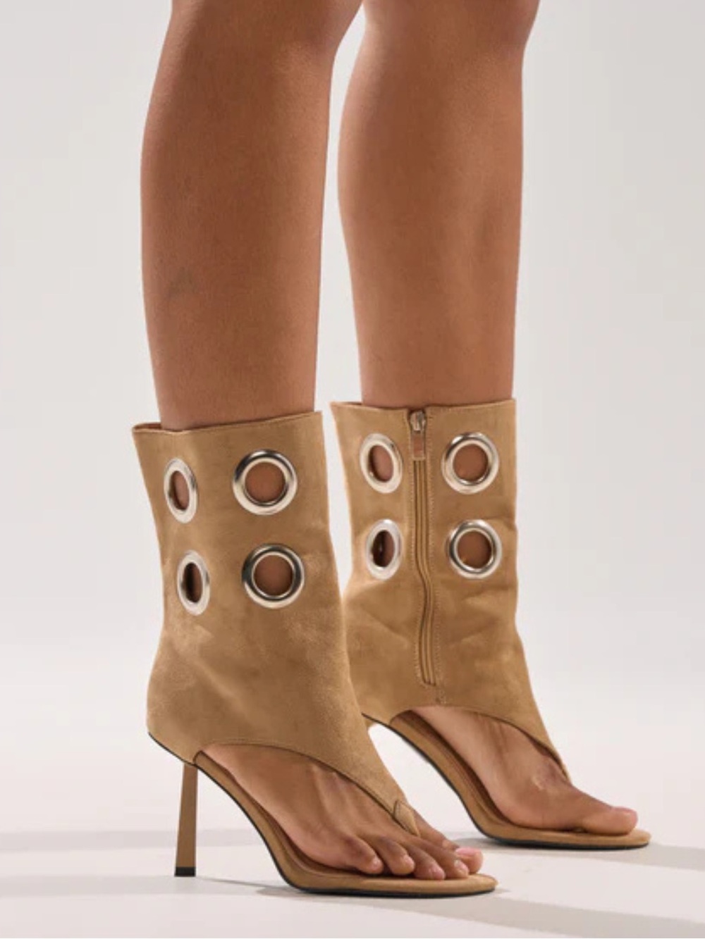 Sienna Rossi Suede Grommet Mid-Calf Stiletto Sandal - Tan-NWT SIZE 7